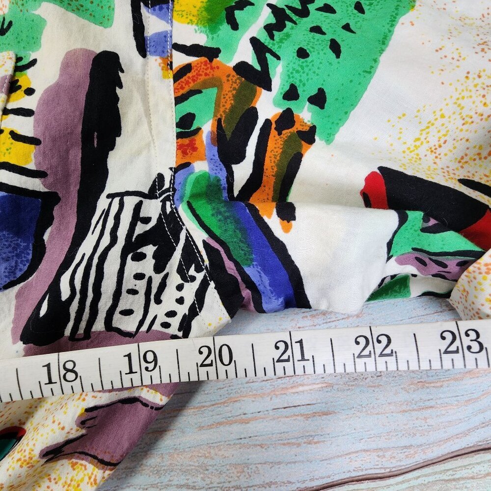 Vintage Together! Multicolor Abstract Print Belted Short-Sleeve Cotton Dress Wom - Picture 11 of 12